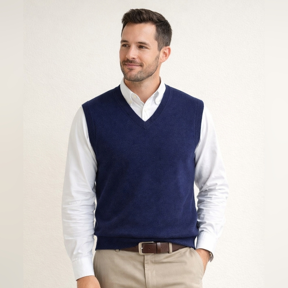 Turnbury‎ Est. 1980 Extra Fine Merino Wool Sweater Navy Vest Large
